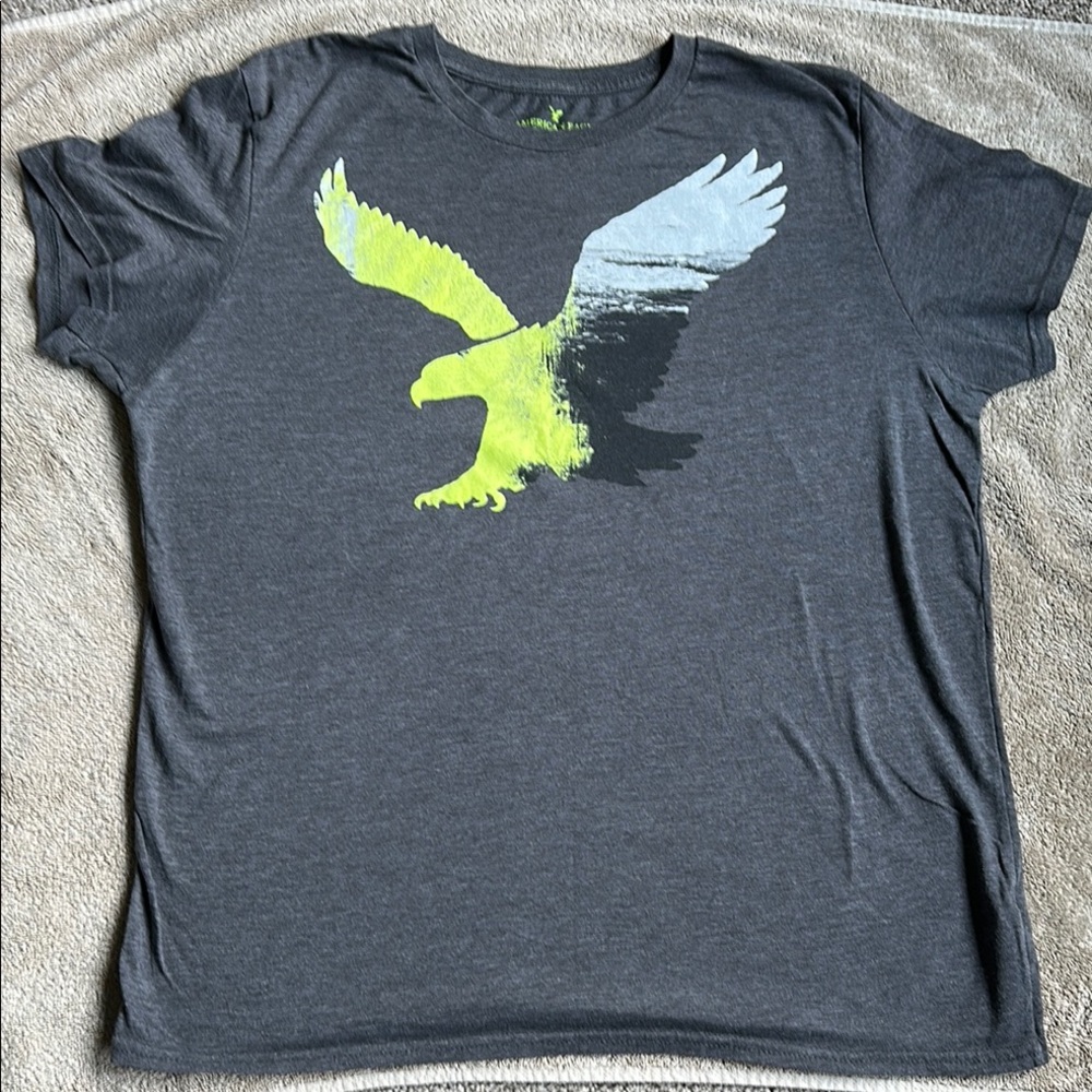 American Eagle Mens Classic Fit Graphic T-Shirt Gray Lime Green Eagle Logo L